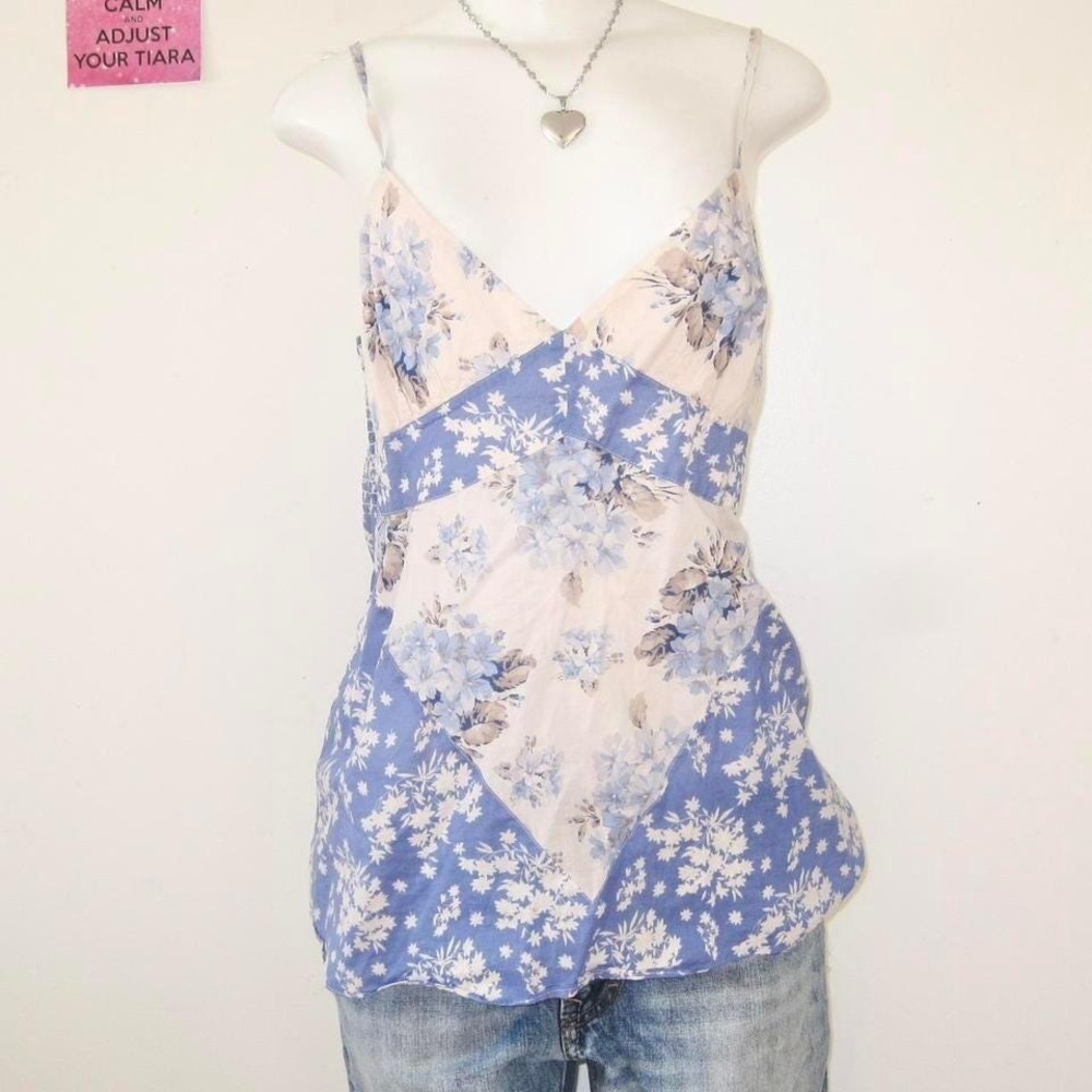 Y2k Guess Vintage Blue & White Floral Lace babydoll Cami - Picture 5 of 7